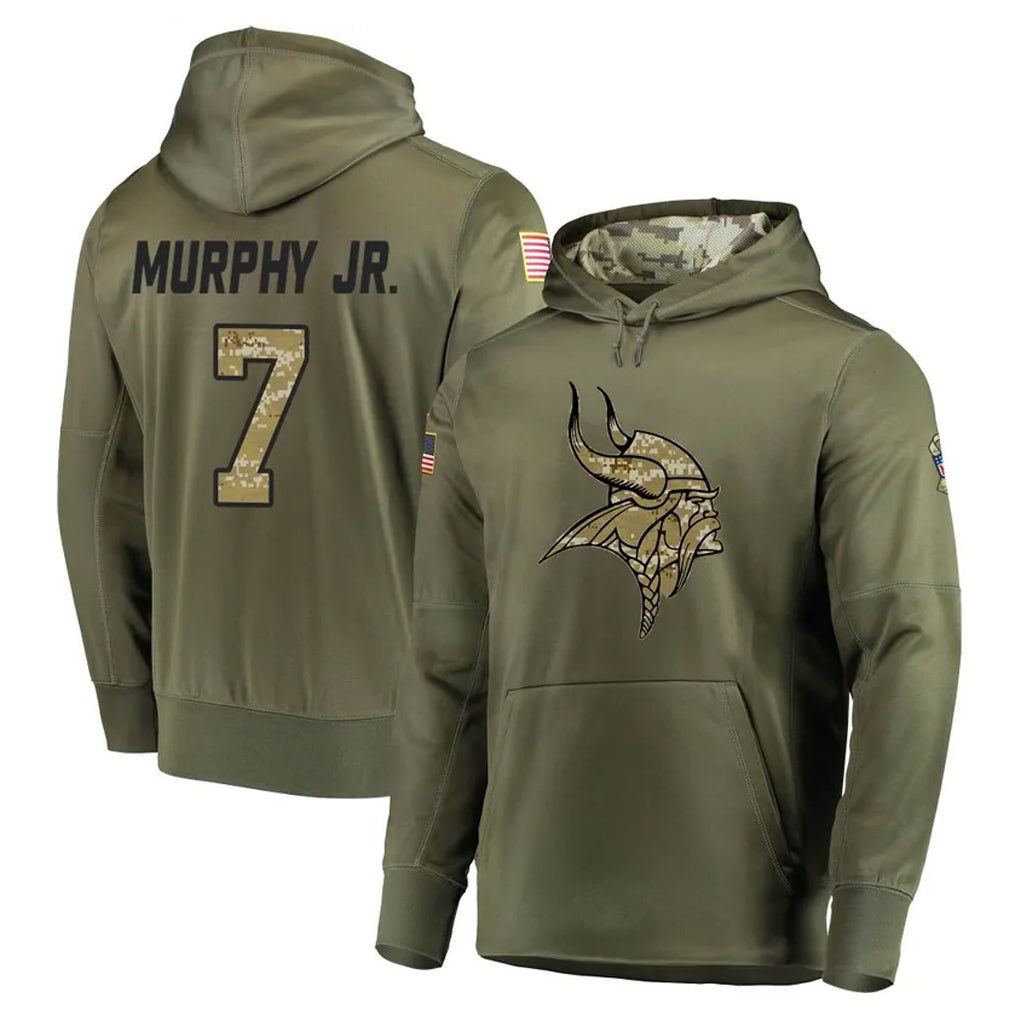 STECN MN.Vikings #7 Byron Murphy Jr. Player Olive Salute to Service Pullover Hoodies Home Game Stitched Jerseys