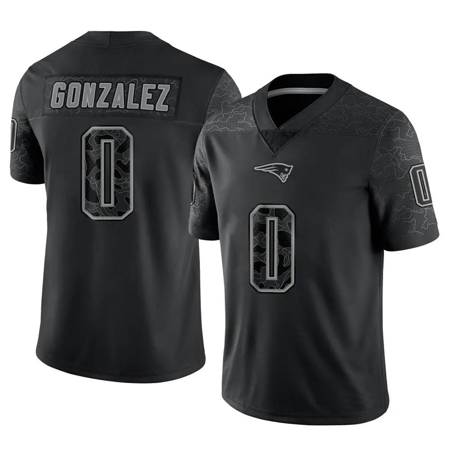 STECN NE.Patriots #0 Christian Gonzalez Player Black Reflective Limited Stitched Jerseys