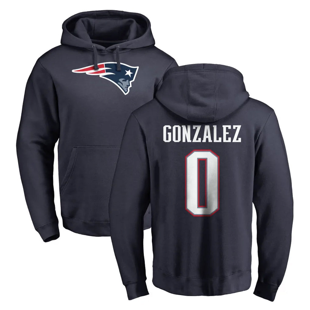 STECN NE.Patriots #0 Christian Gonzalez Player Navy LOGO Pullover Hoodies Home Game Stitched Jerseys