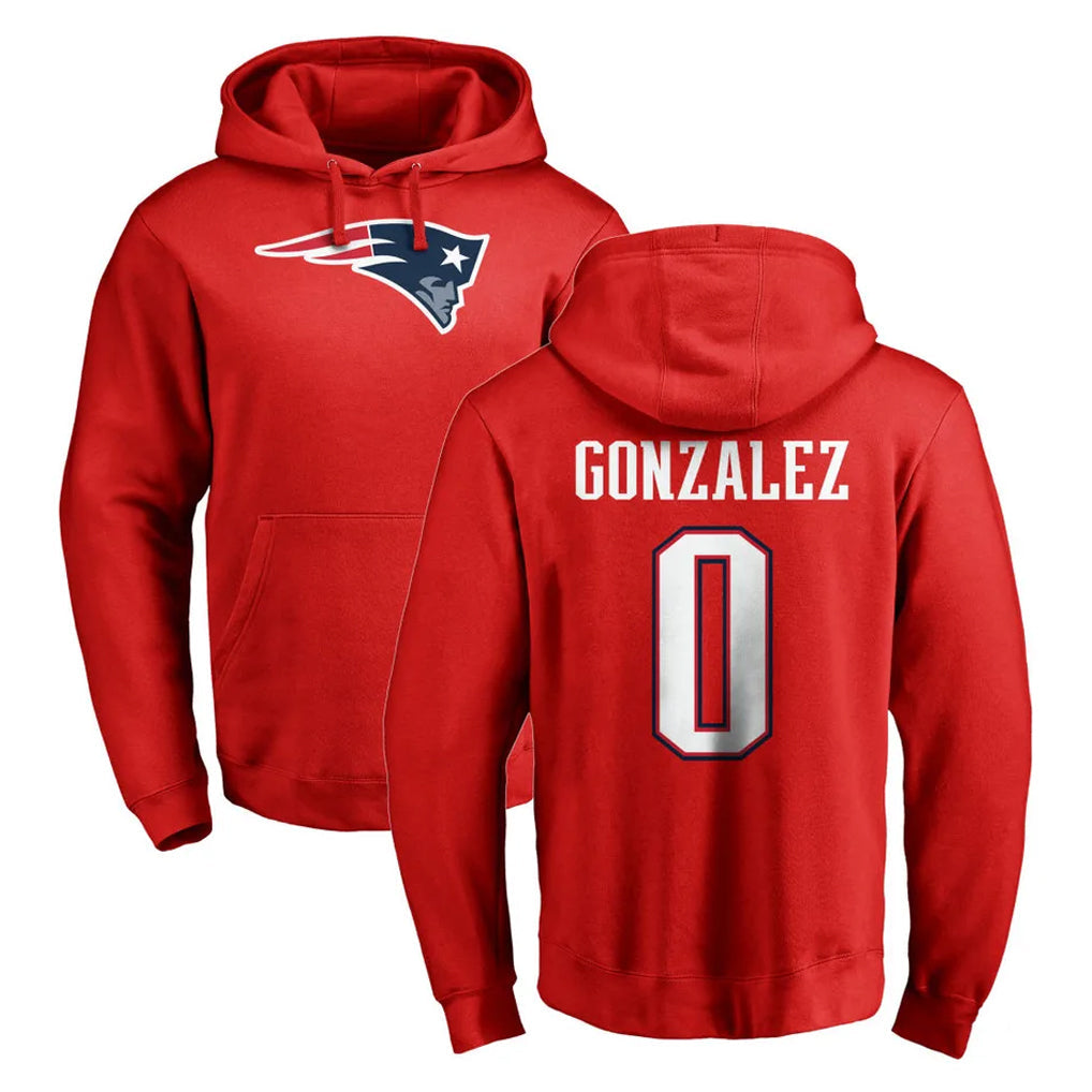 STECN NE.Patriots #0 Christian Gonzalez Player Red LOGO Pullover Hoodies Home Game Stitched Jerseys