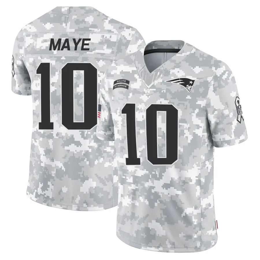 STECN NE.Patriots #10 Drake Maye Player Arctic Camo Salute to Service Limited Stitched Jerseys