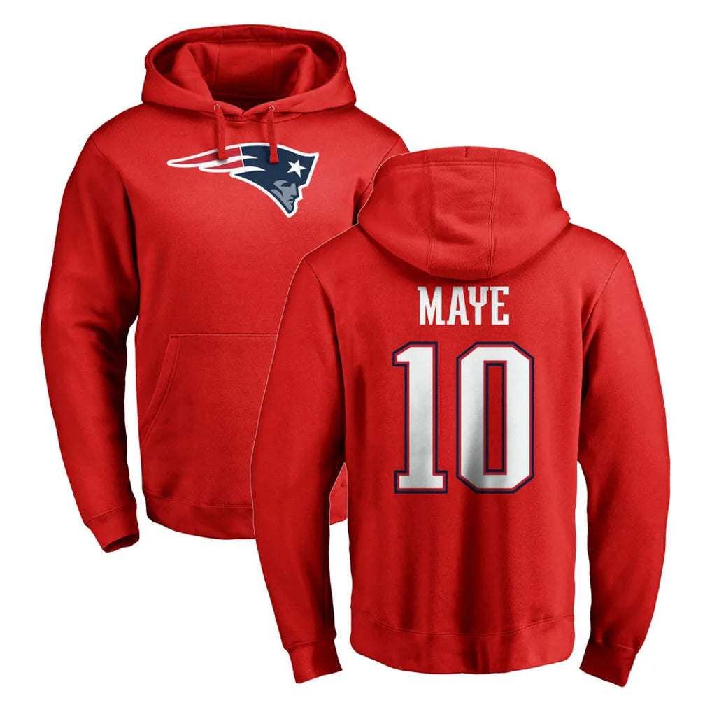 STECN NE.Patriots #10 Drake Maye Player Red LOGO Pullover Hoodies Home Game Stitched Jerseys