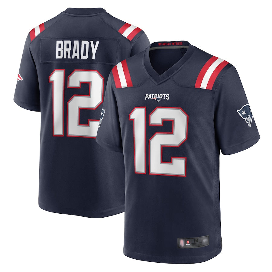 STECN NE.Patriots #12 Tom Brady Player Navy Game Replica Stitched Jerseys