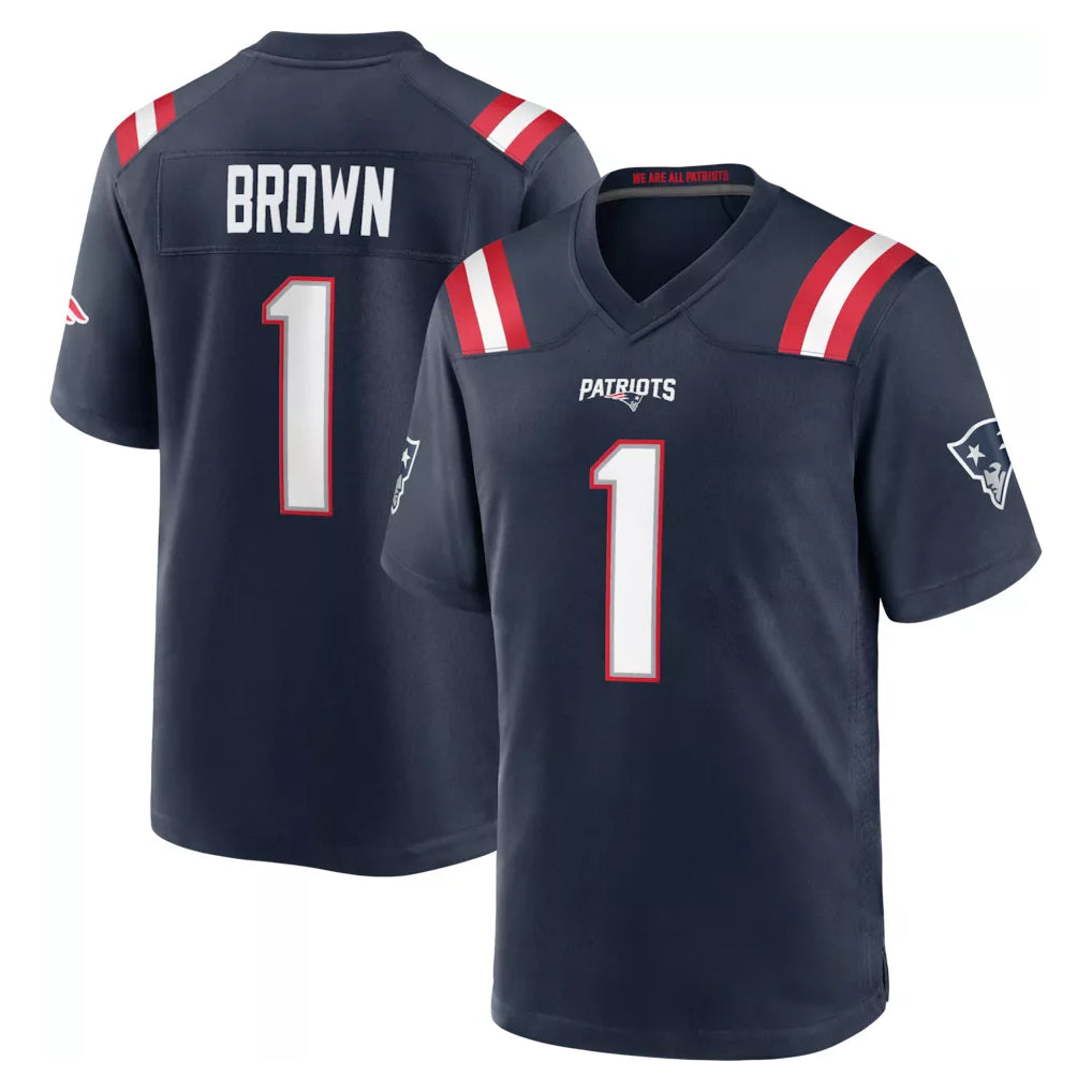 STECN NE.Patriots #1 A.J. Brown Player Navy Home Game Stitched Jerseys
