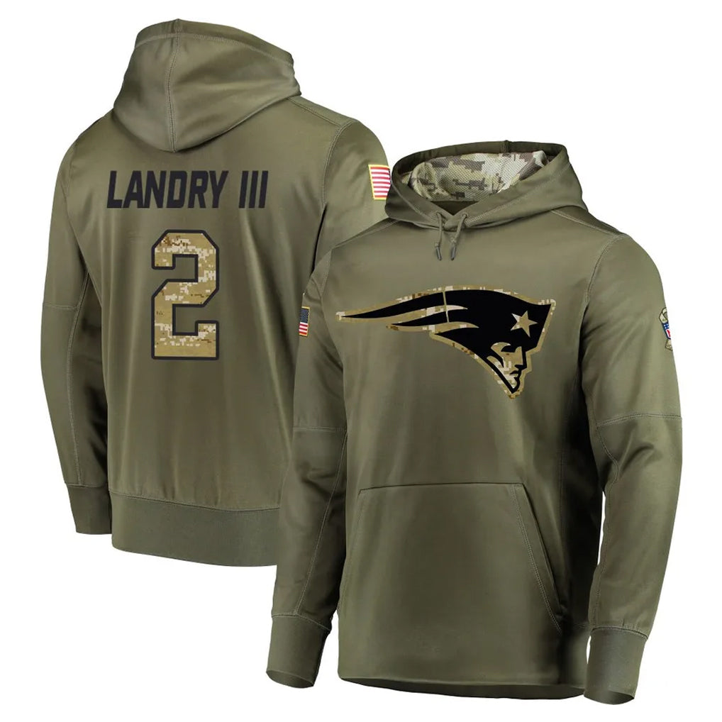 STECN NE.Patriots #2 Harold Landry III Player Olive Salute to Service Pullover Hoodies Home Game Stitched Jerseys