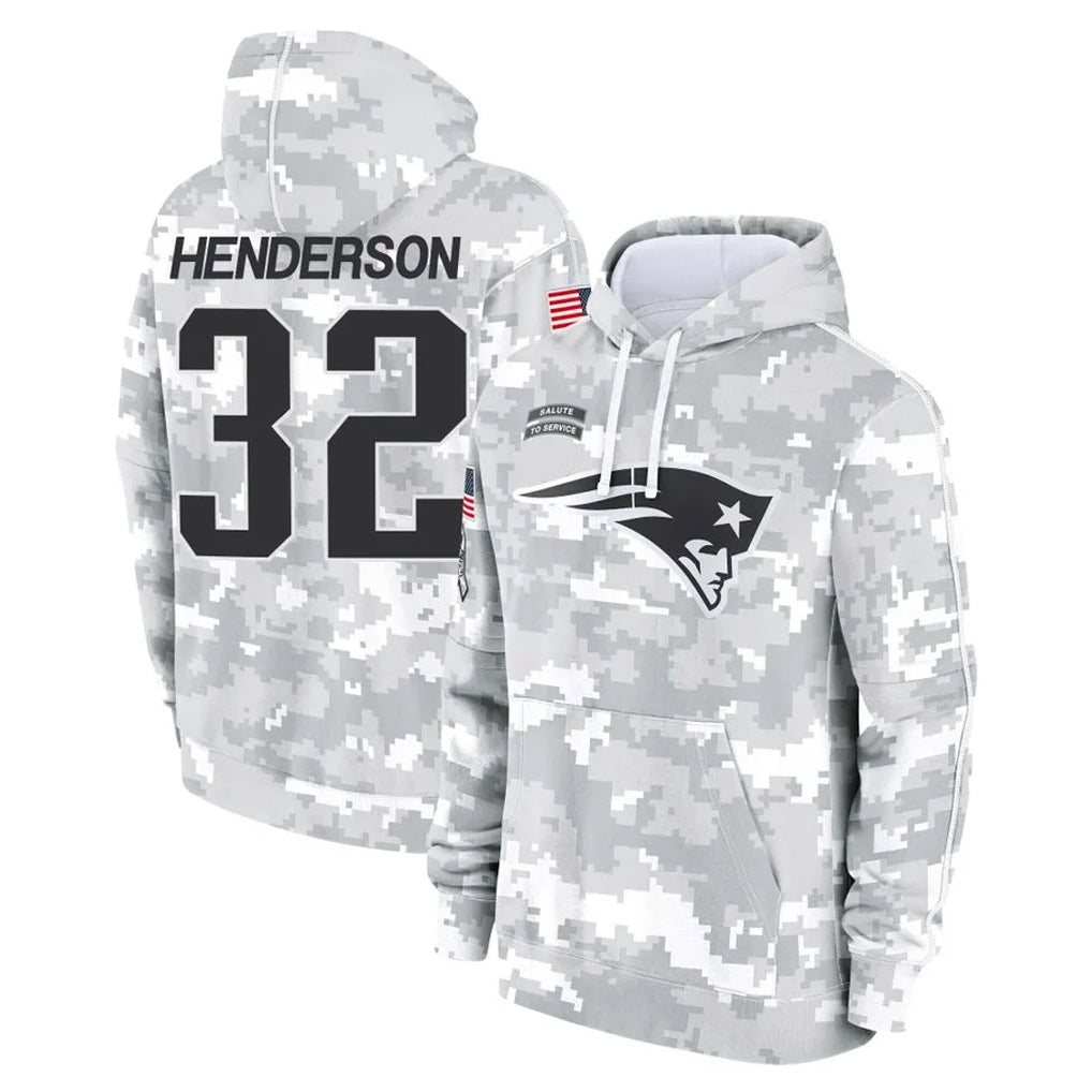 STECN NE.Patriots #32 TreVeyon Henderson Player Arctic Camo Salute to Service Pullover Hoodies Limited Game Stitched Jerseys