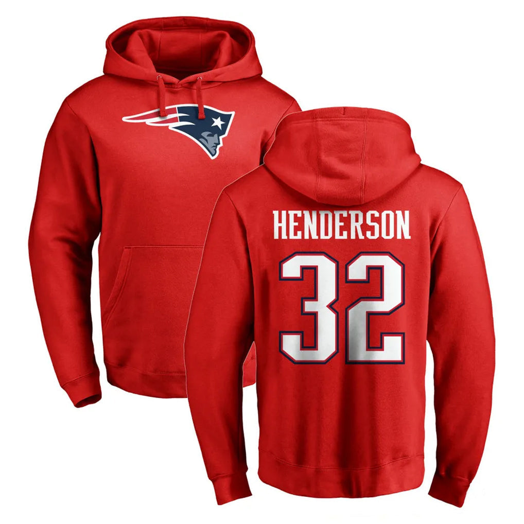 STECN NE.Patriots #32 TreVeyon Henderson Player Red LOGO Pullover Hoodies Home Game Stitched Jerseys