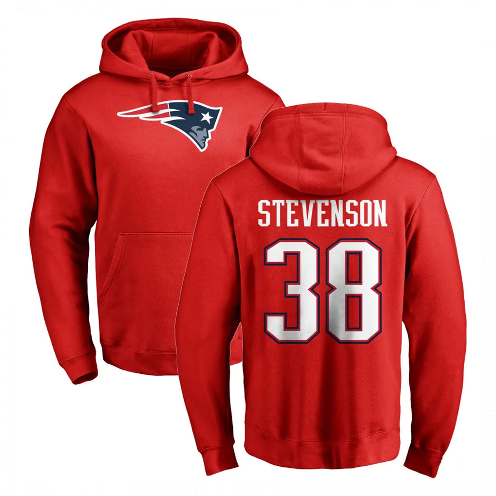 STECN NE.Patriots #38 Rhamondre Stevenson Player Red LOGO Pullover Hoodies Home Game Stitched Jerseys