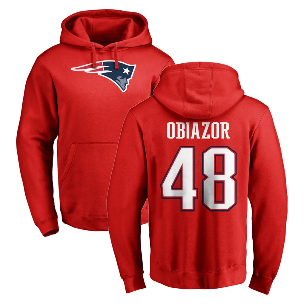 STECN NE.Patriots #48 Namdi Obiazor Player Red LOGO Pullover Hoodies Home Game Stitched Jerseys