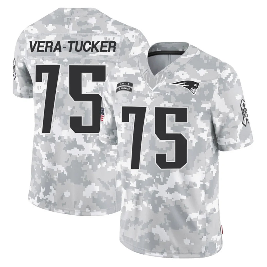 STECN NE.Patriots #75 Alijah Vera-Tucker Player Arctic Camo Salute To Service Limited Game Stitched Jerseys