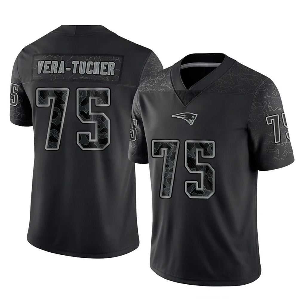 STECN NE.Patriots #75 Alijah Vera-Tucker Player Black Reflective LImited Home Game Stitched Jerseys