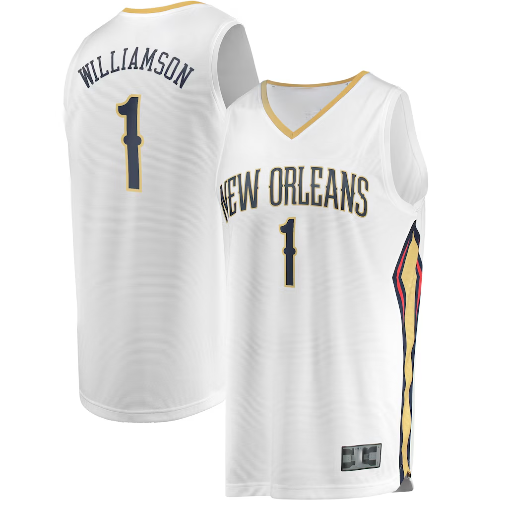 STECN NO.Pelicans #1 Zion Williamson White Replica Fast Break Stitched Jerseys- Association Edition