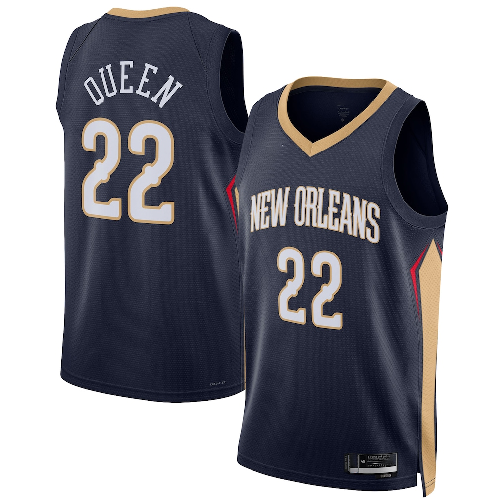 STECN NO.Pelicans #22 Derik Queen Navy Swingman Stitched Jerseys- Icon Edition