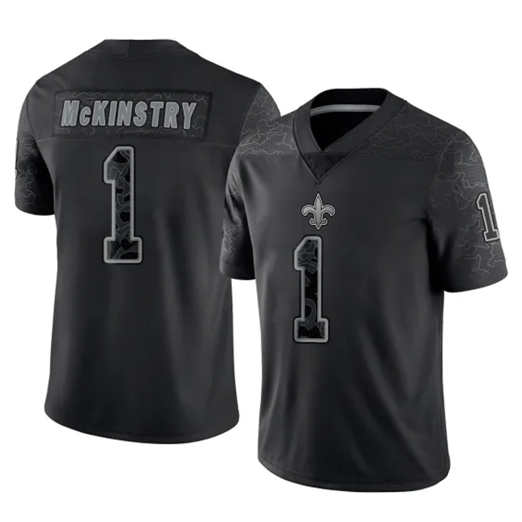 STECN NO.Saints #1 Kool-Aid McKinstry Player Black Limited Reflective Home Game Stitched Jerseys