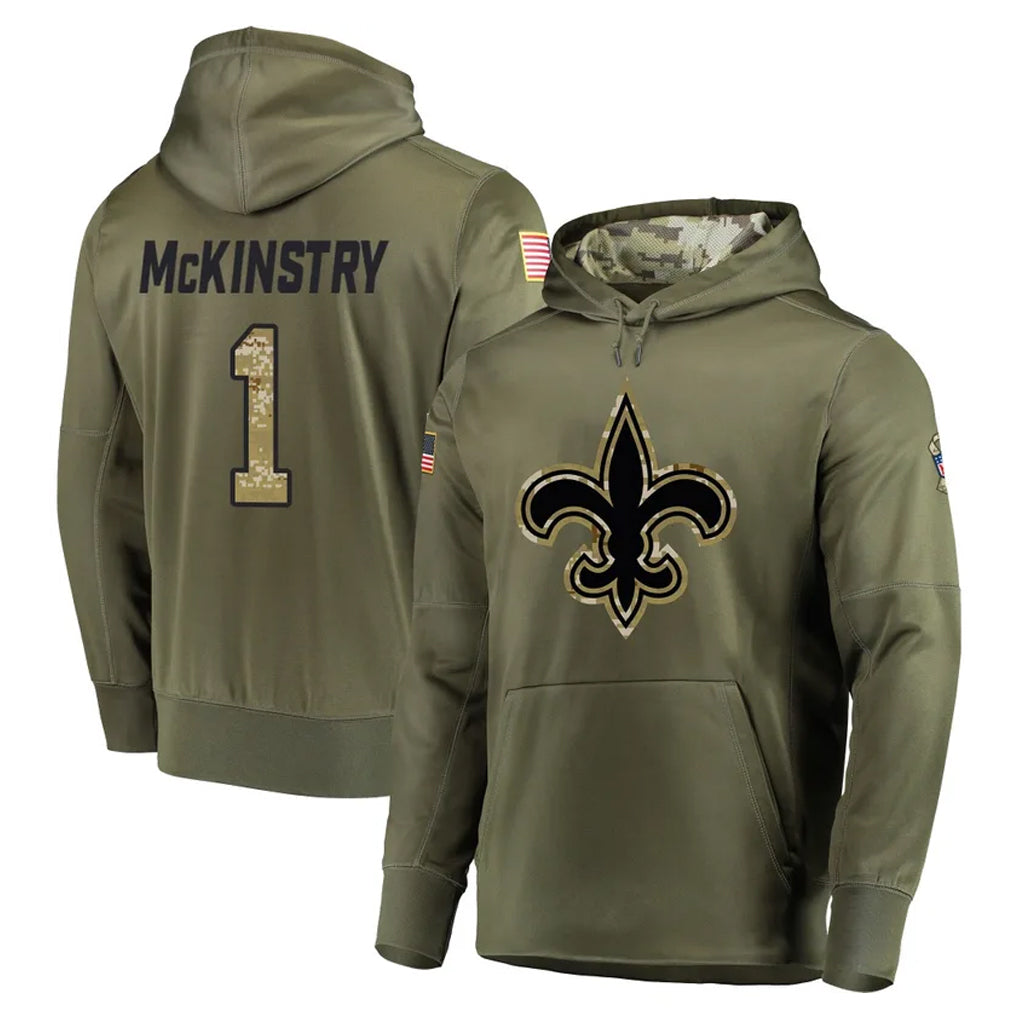 STECN NO.Saints #1 Kool-Aid McKinstry Player Olive Salute to Service Pullover Hoodies Home Game Stitched Jerseys