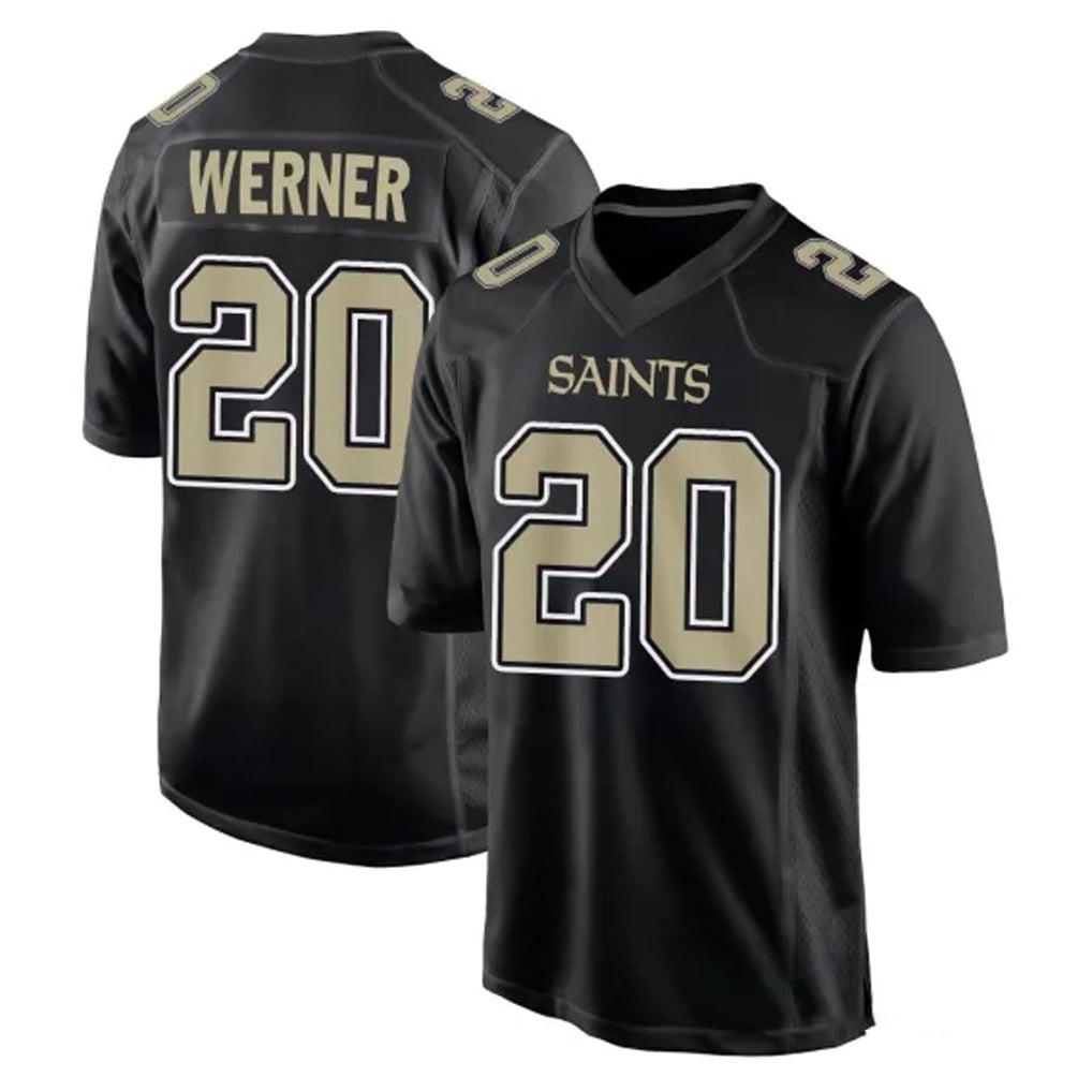STECN NO.Saints #20 Pete Werner Player Black Carbon Fashion Home Game Stitched Jerseys