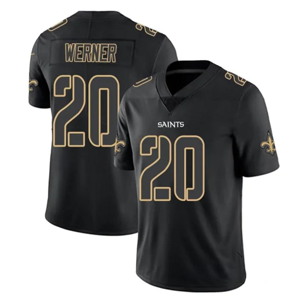 STECN NO.Saints #20 Pete Werner Player Black Impact Limited Home Game Stitched Jerseys