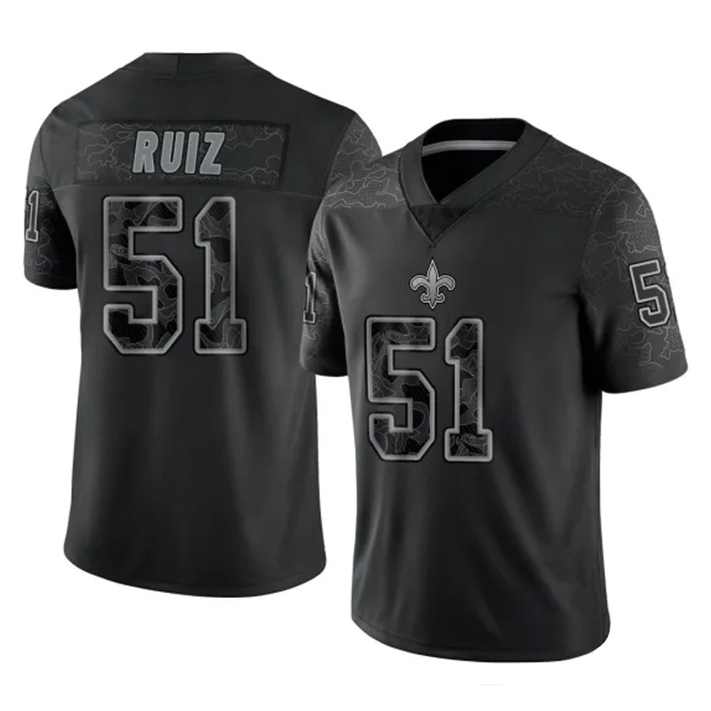 STECN NO.Saints #51 Cesar Ruiz Player Black Limited Reflective Home Game Stitched Jerseys