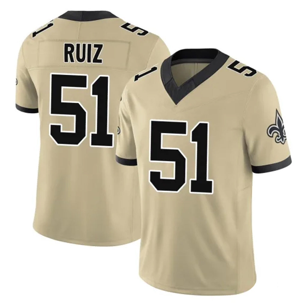 STECN NO.Saints #51 Cesar Ruiz Player Gold Limited Vapor F.U.S.E. Home Game Stitched Jerseys