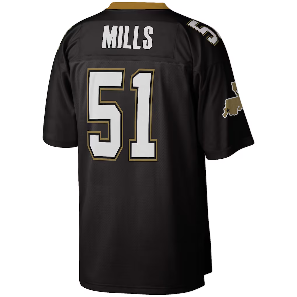 STECN NO.Saints  #51 Sam Mills Mitchell & Ness Black Legacy Replica Stitched Puhic Jersey
