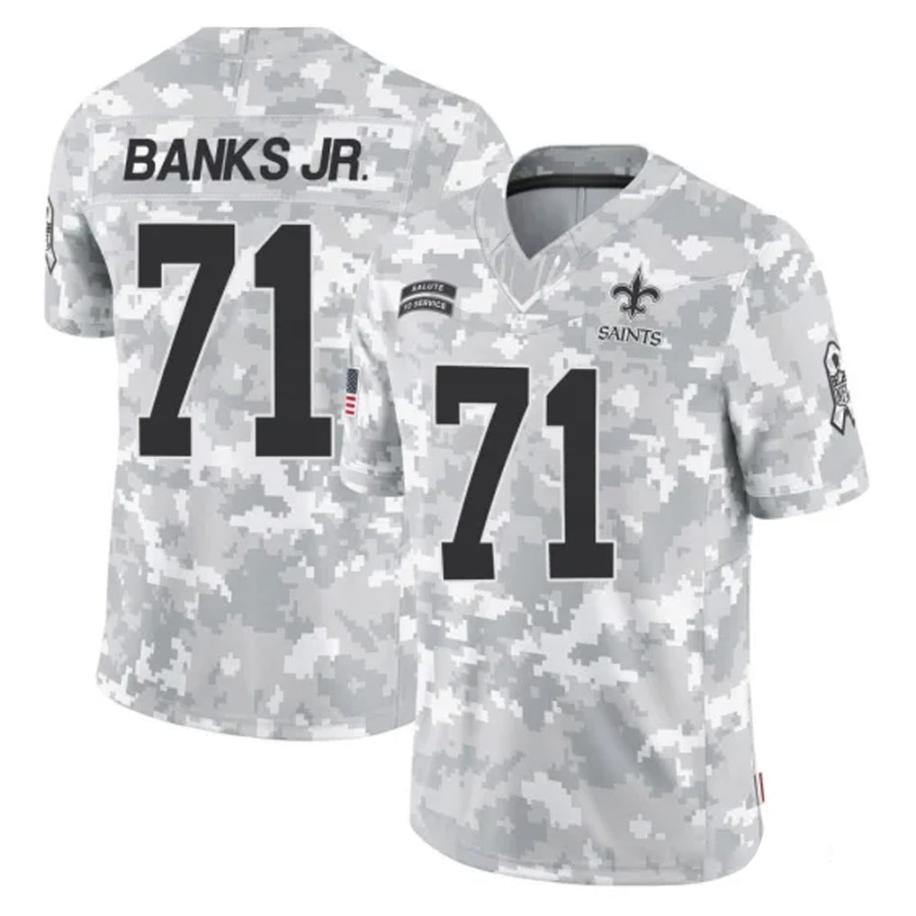 STECN NO.Saints #71 Kelvin Banks Jr. Player Arctic Camo Salute To Service Limited Game Stitched Jerseys