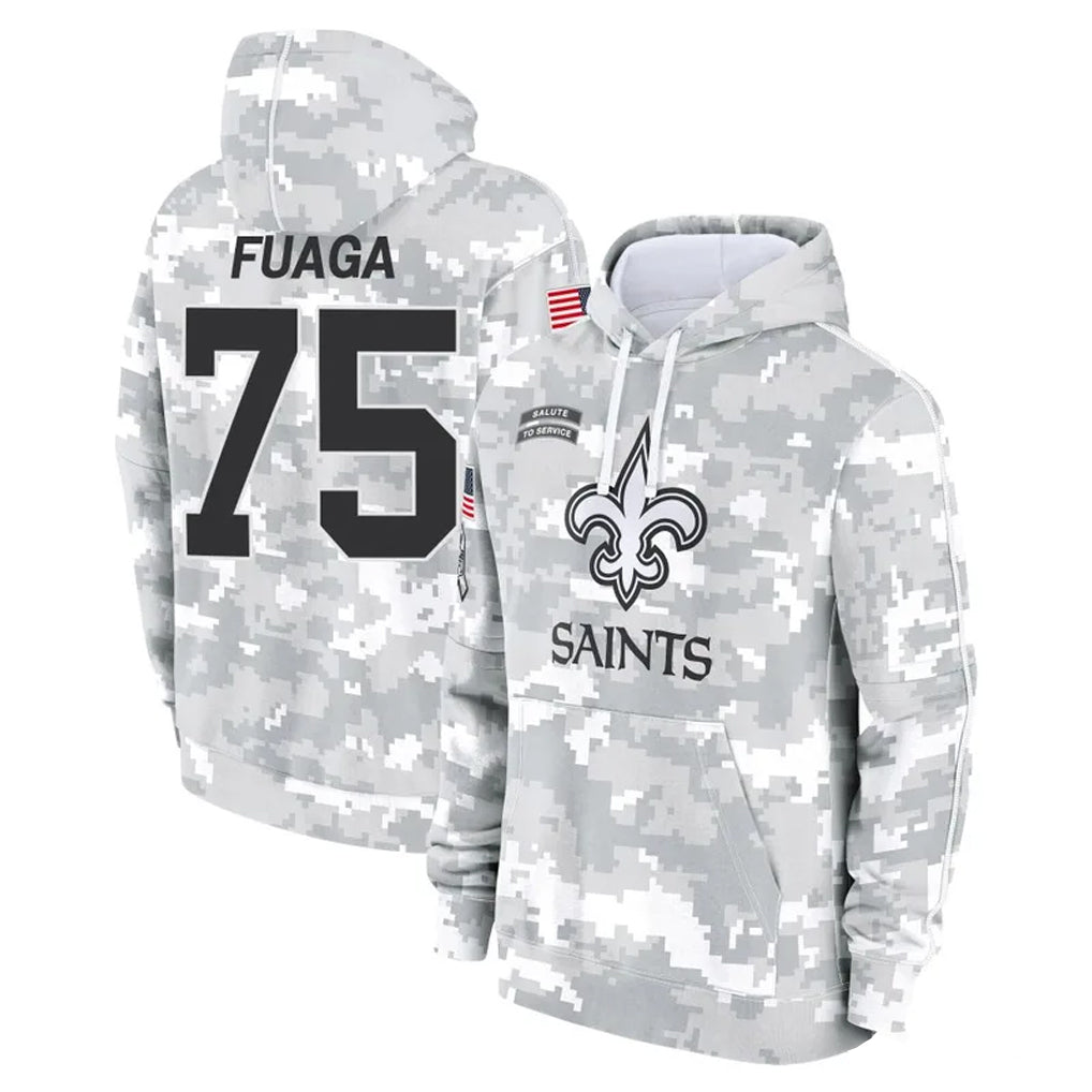 STECN NO.Saints #75 Taliese Fuaga Player Arctic Camo Salute to Service Pullover Hoodies Limited Game Stitched Jerseys