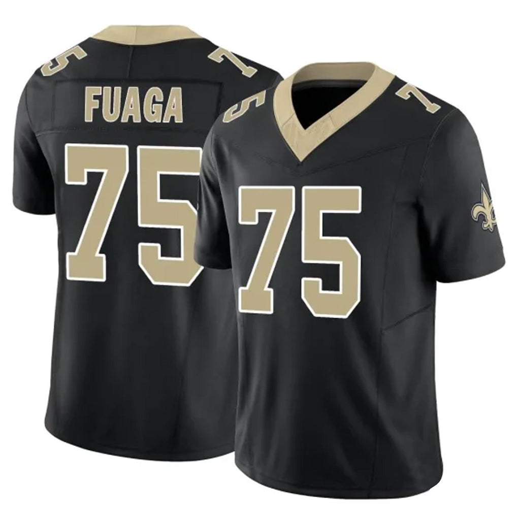 STECN NO.Saints #75 Taliese Fuaga Player Black Limited Vapor F.U.S.E. Home Game Stitched Jerseys