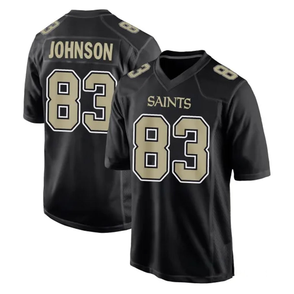 STECN NO.Saints #83 Juwan Johnson Player Black Carbon Fashion Home Game Stitched Jerseys