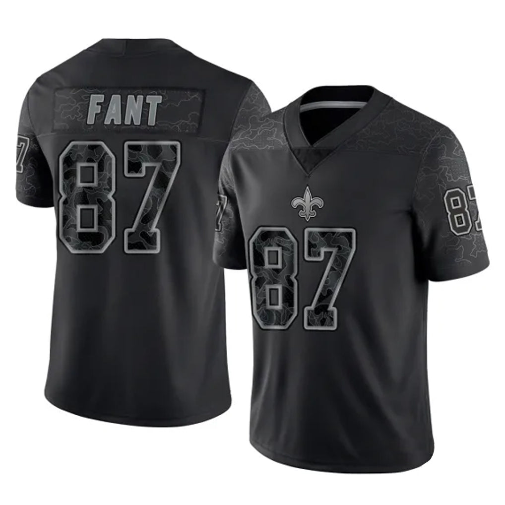 STECN NO.Saints #87 Noah Fant Player Black Limited Reflective Home Game Stitched Jerseys