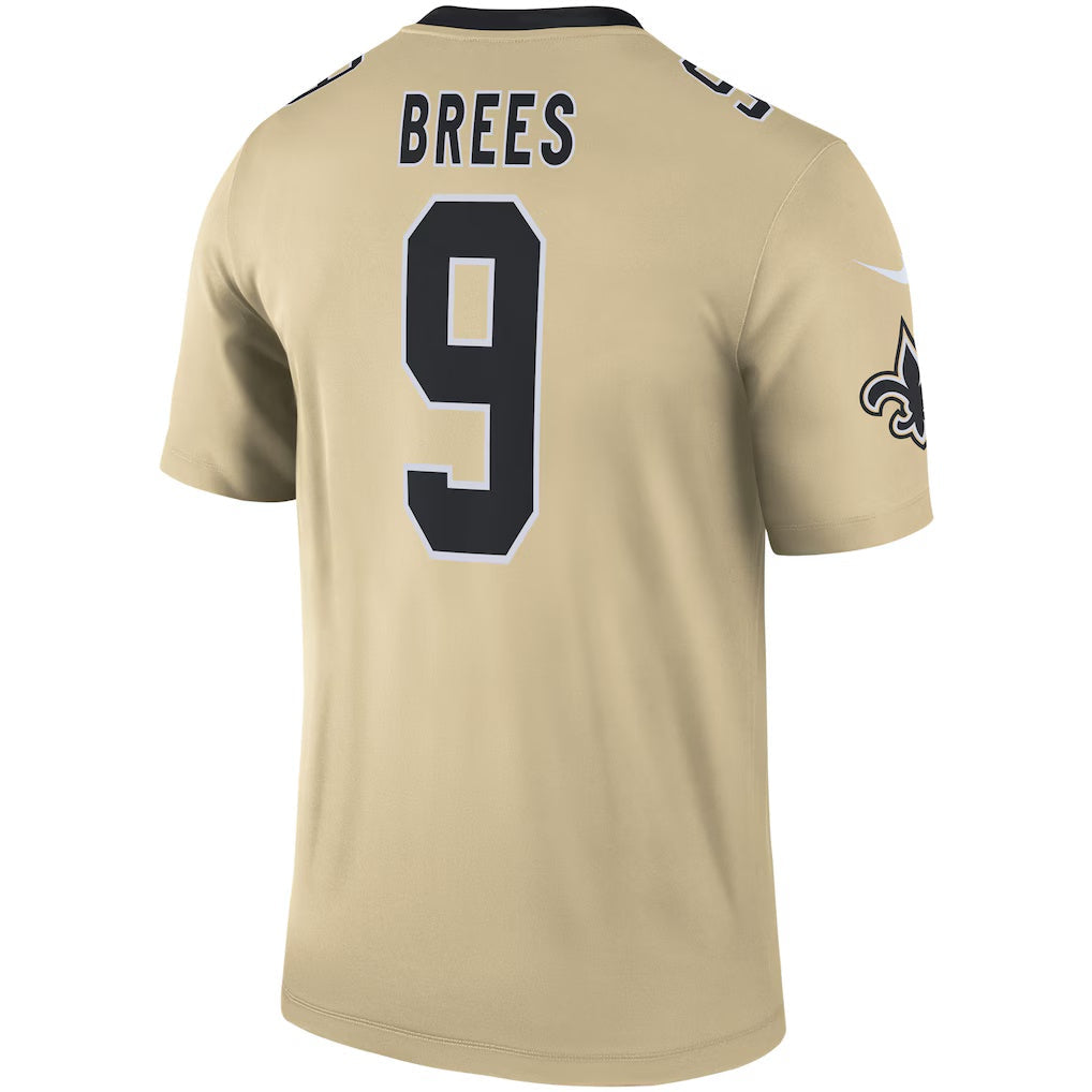 STECN NO.Saints #9 Drew Brees Gold Inverted Legend Stitched Jerseys