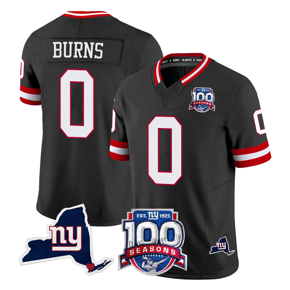 STECN NY.Giants #0 Brian Burns Player Black 100th Season & State Patch Vapor Limited Home Game Stitched Jerseys