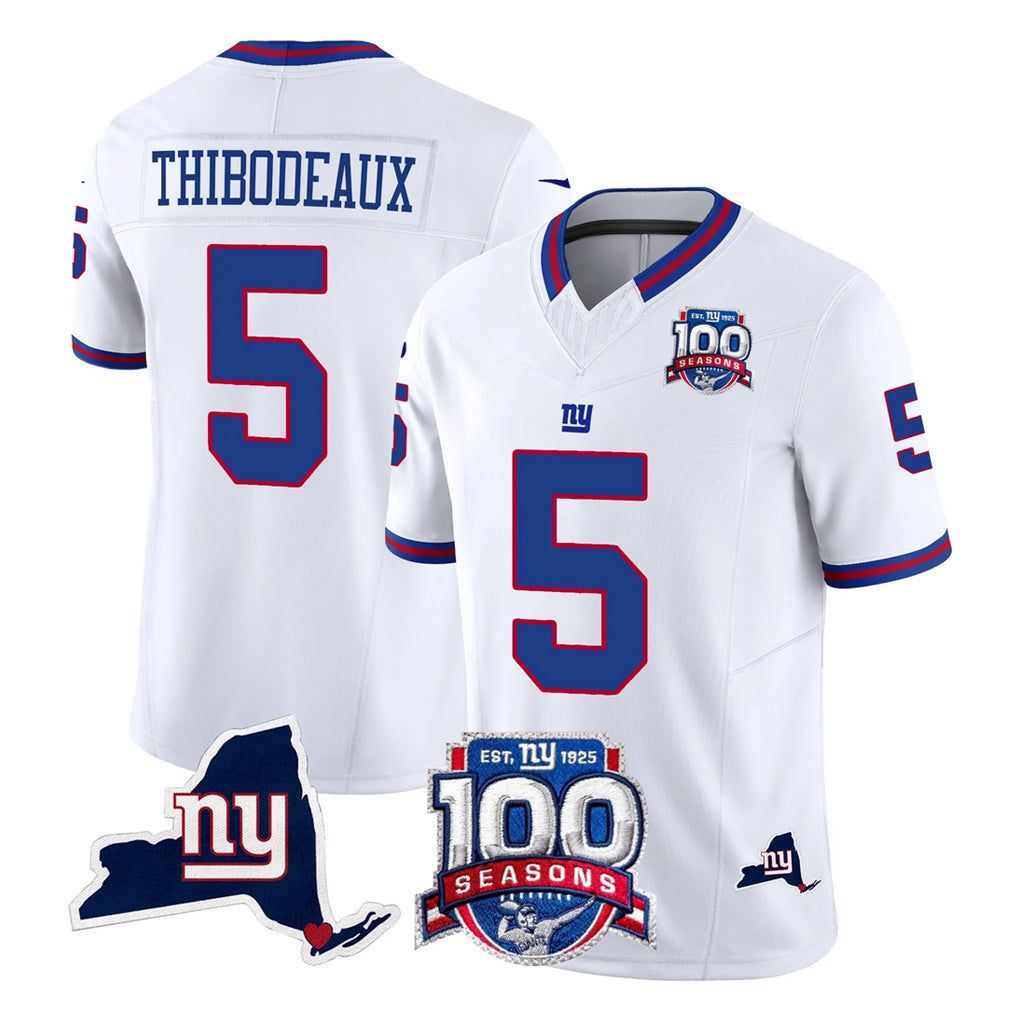 STECN NY.Giants #5 Kayvon Thibodeaux Player White 100th Season & State Patch Vapor Limited Home Game Stitched Jerseys