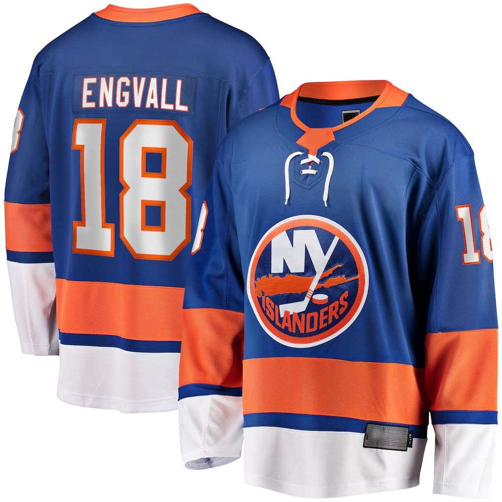 STECN NY.Islanders #18 Pierre Engvall Blue Home Premier Breakaway Player Jerseys