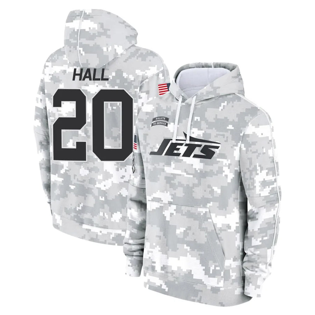 STECN NY.Jets #20 Breece Hall Player Arctic Camo Salute to Service Pullover Hoodies Limited Game Stitched Jerseys