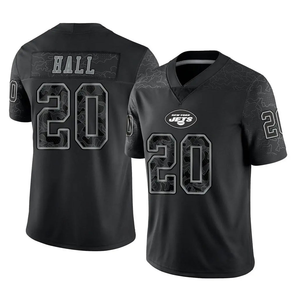 STECN NY.Jets #20 Breece Hall Player Stealth Black Limited Reflective Home Game Stitched Jerseys