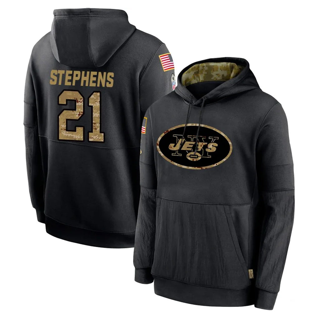 STECN NY.Jets #21 Brandon Stephens Player Black Salute to Service Hoodies Limited Game Stitched Jerseys