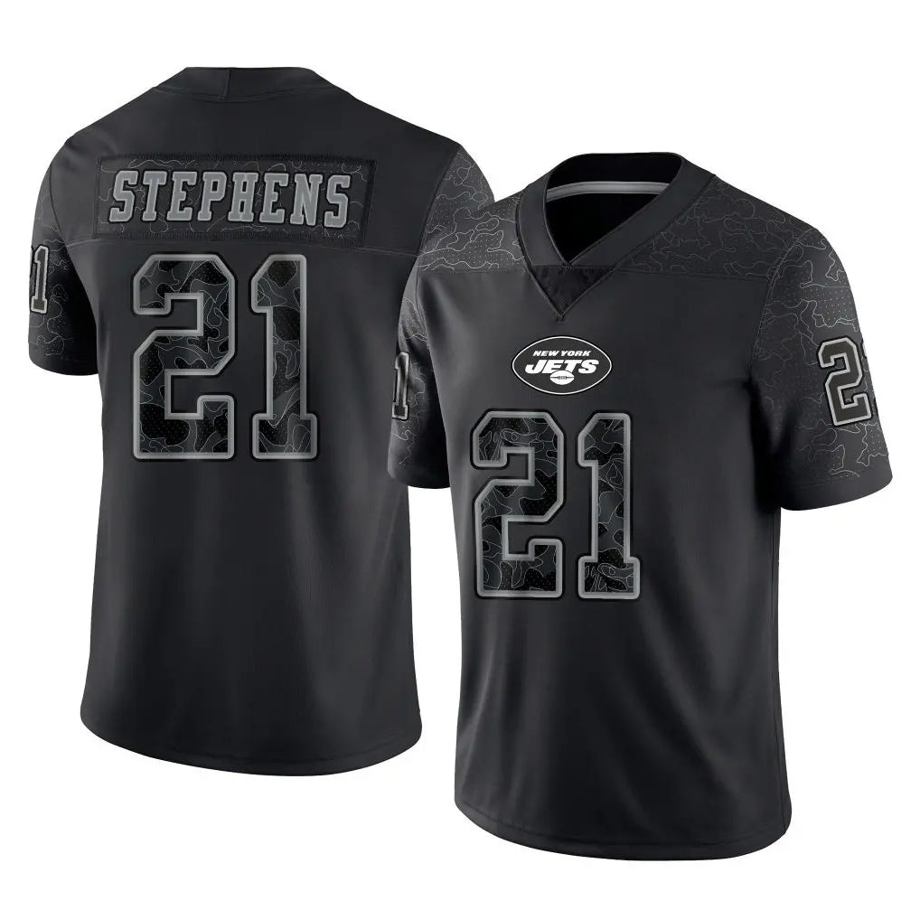 STECN NY.Jets #21 Brandon Stephens Player Stealth Black Limited Reflective Home Game Stitched Jerseys
