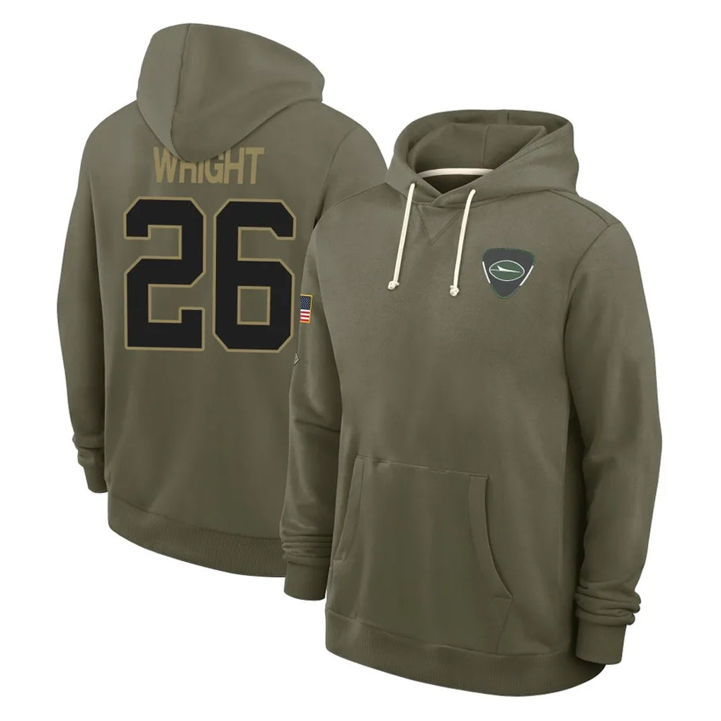 STECN NY.Jets #26 Nahshon Wright Player Olive Salute to Service Pullover Hoodies Limited Stitched Jerseys