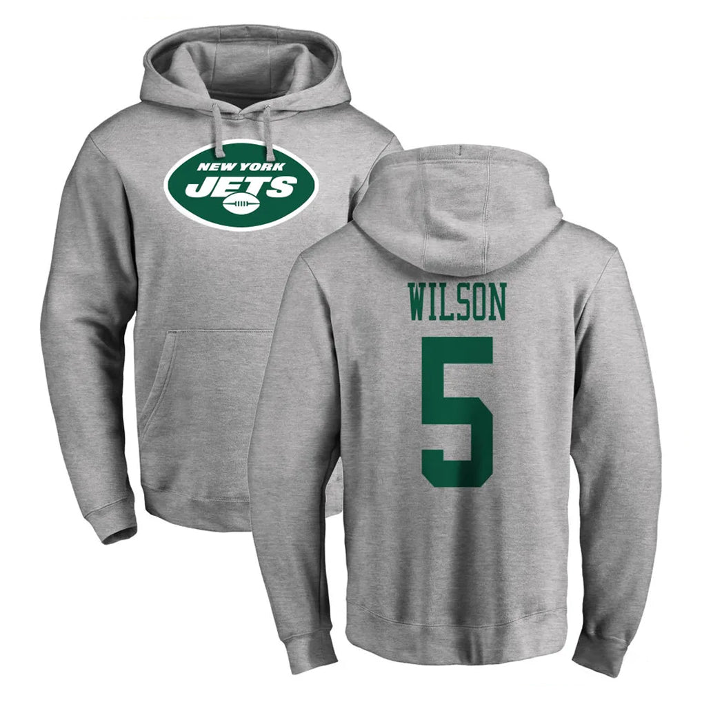 STECN NY.Jets #5 Garrett Wilson Player Gray LOGO Pullover Hoodies Limited Game Stitched Jerseys