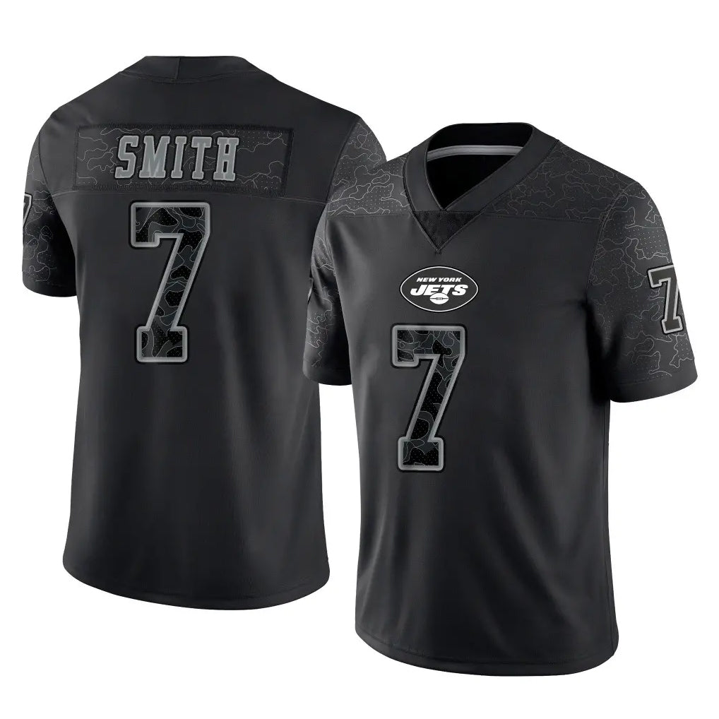 STECN NY.Jets #7 Geno Smith Player Stealth Black Limited Reflective Home Game Stitched Jerseys