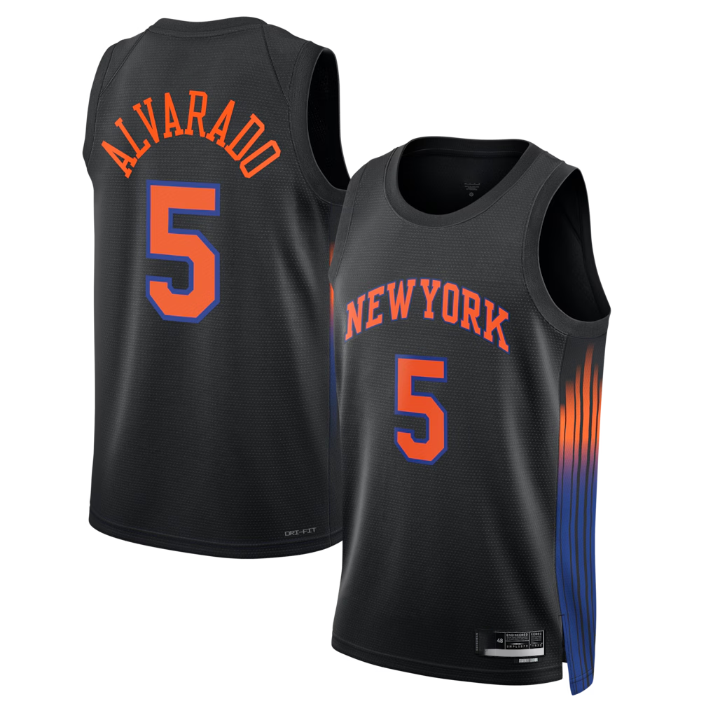 STECN NY.Knicks #5 Jos¨¦ Alvarado Black Swingman Jerseys - Statement Edition
