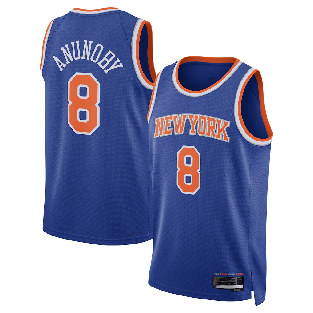 STECN NY.Knicks #8 OG Anunoby Blue Swingman Jerseys - Icon Edition