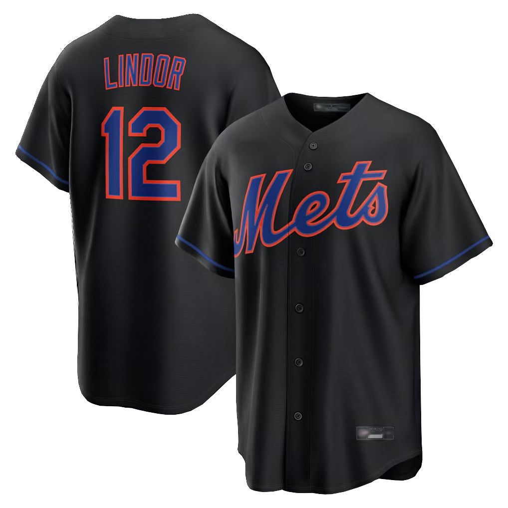 STECN NY.Mets #12 Francisco Lindor Player Black Alternate Home Game Stitched Jerseys