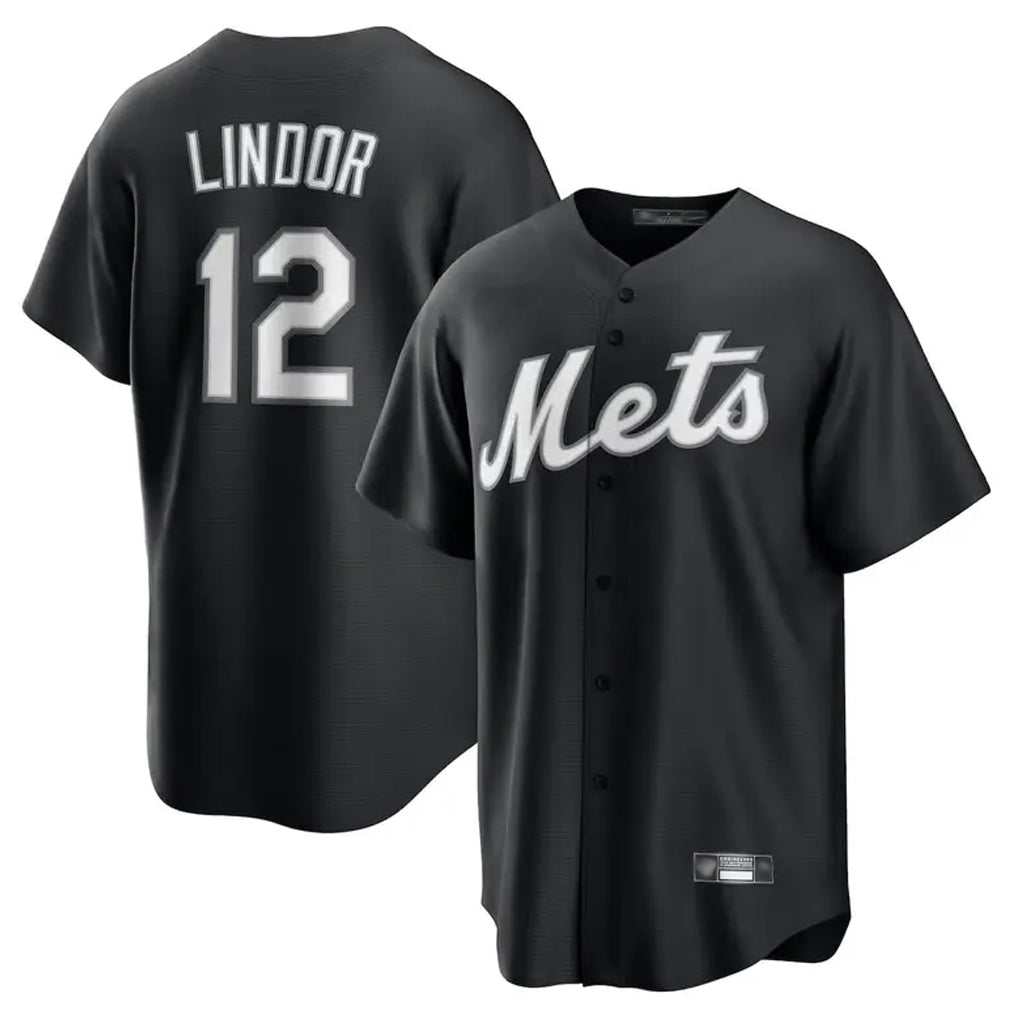 STECN NY.Mets #12 Francisco Lindor Player Black Home Game Stitched Jerseys