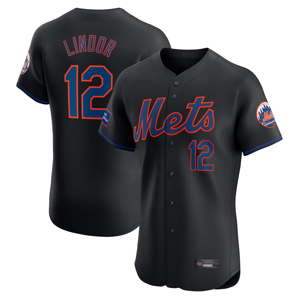 STECN NY.Mets #12 Francisco Lindor Player Black Home Limited Elite Stitched Jerseys