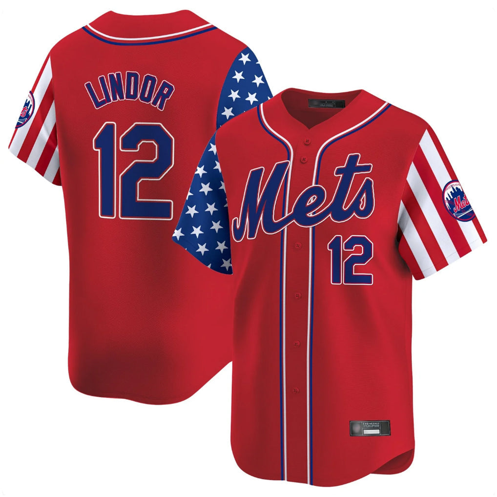 STECN NY.Mets #12 Francisco Lindor Player Red 2025 Independence Day Vapor Premier Limited  Stitched Jerseys