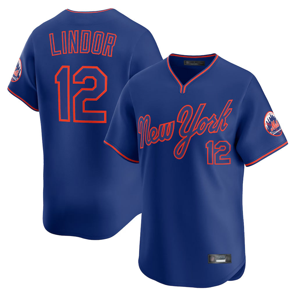 STECN NY.Mets #12 Francisco Lindor Player Royal T-shirt Home Limited Elite Stitched Jerseys