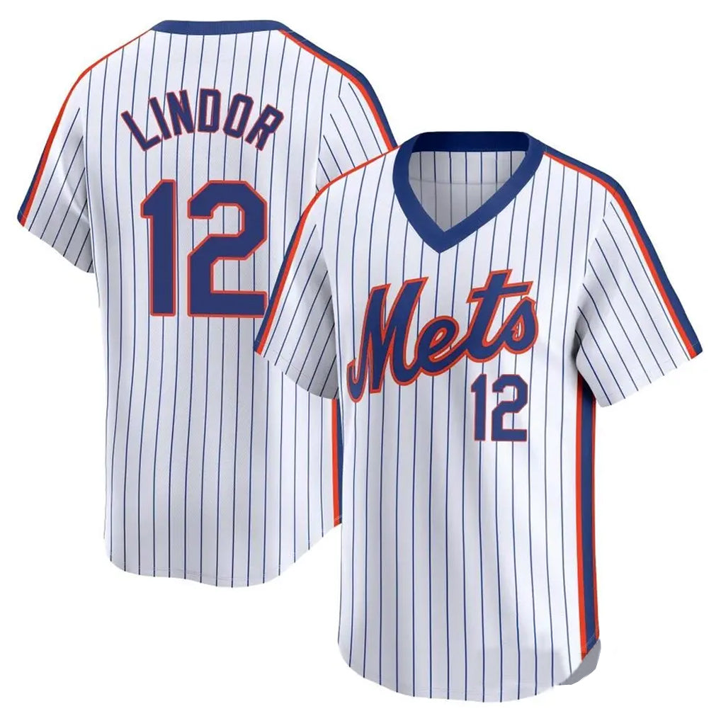 STECN NY.Mets #12 Francisco Lindor Player White Cooperstown Collection T-shirt Game Stitched Jerseys