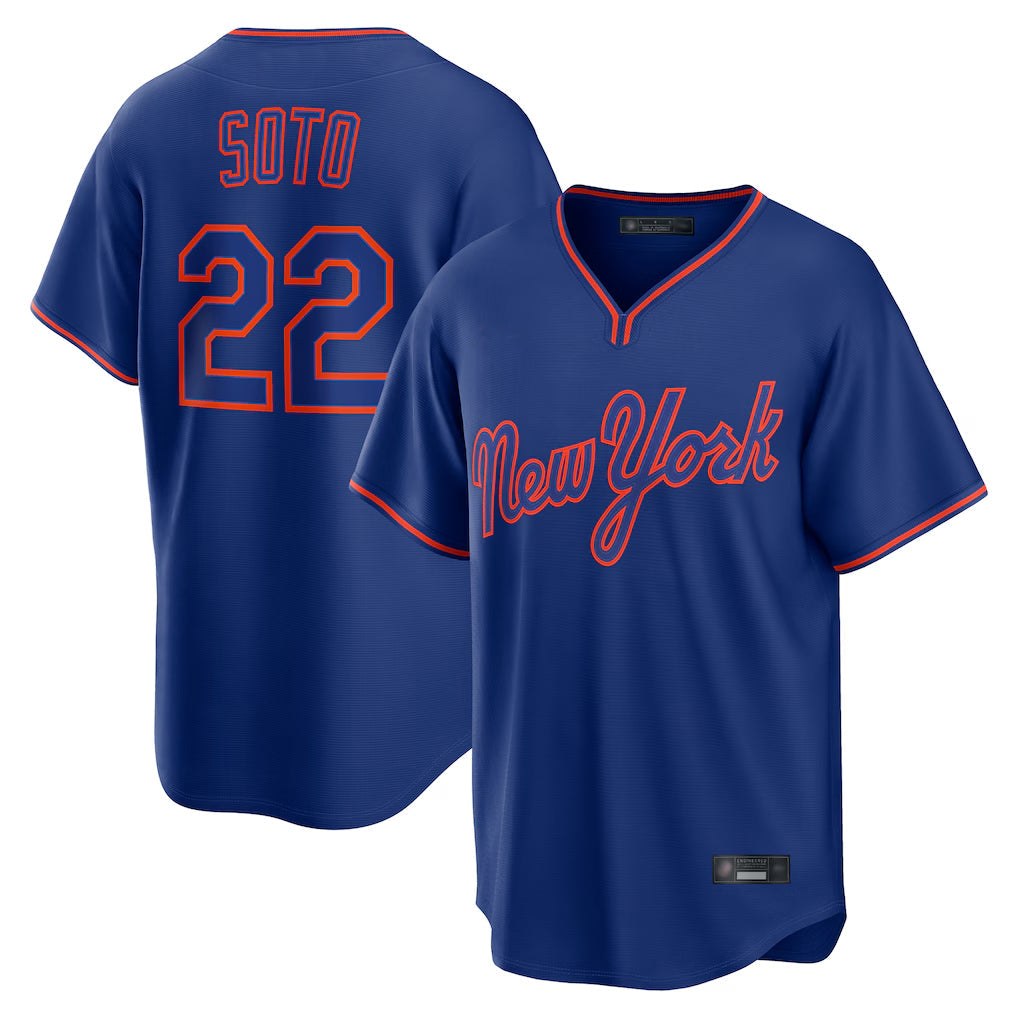 STECN NY.Mets #22 Juan Soto Player Royal T-shirt Home Game Stitched Jerseys