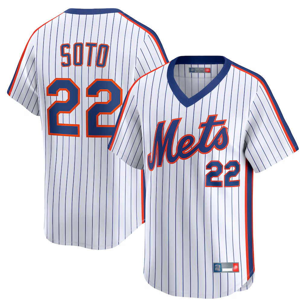 STECN NY.Mets #22 Juan Soto Player White Cooperstown Collection T-shirt Game Stitched Jerseys